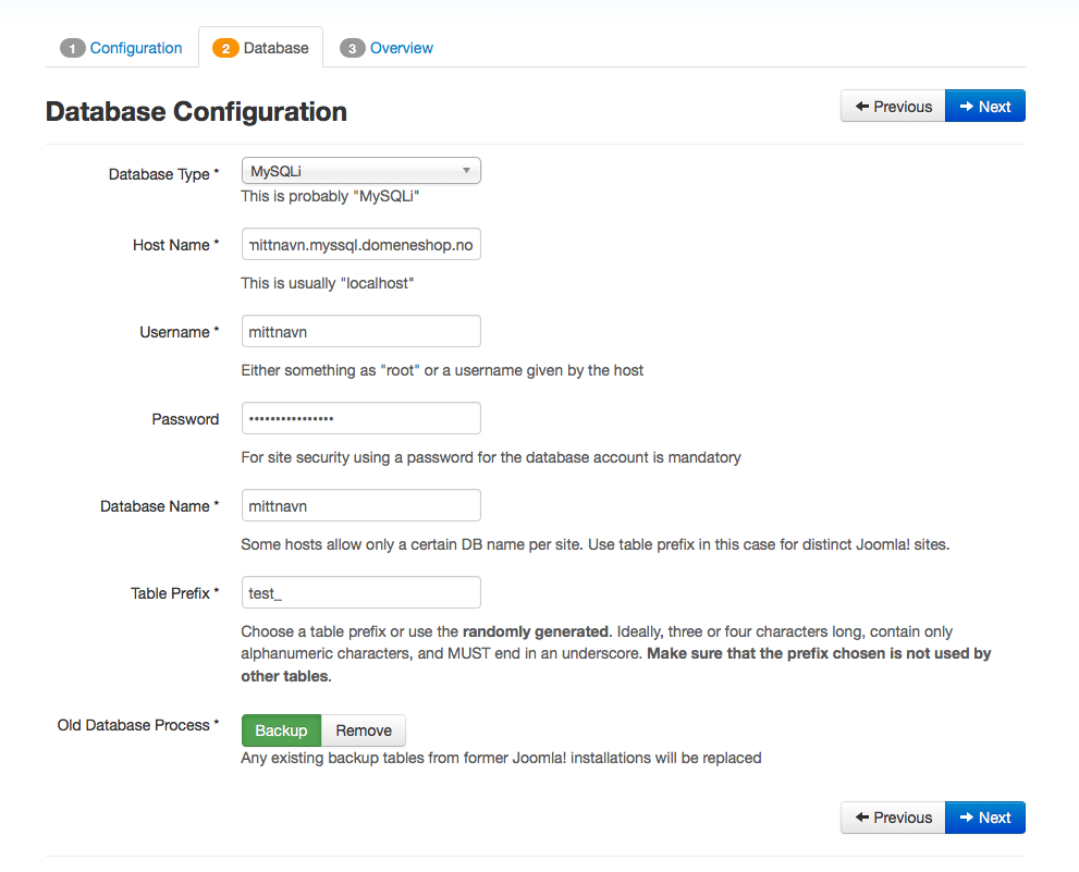 MySQL-innstillinger